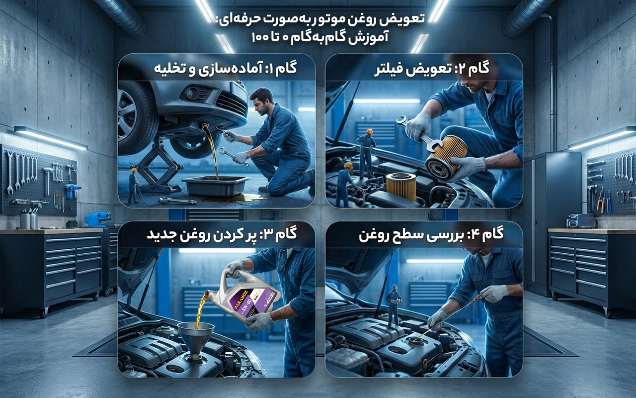 تعویض روغن موتور به‌صورت حرفه‌ای: آموزش گام‌به‌گام 0 تا 100